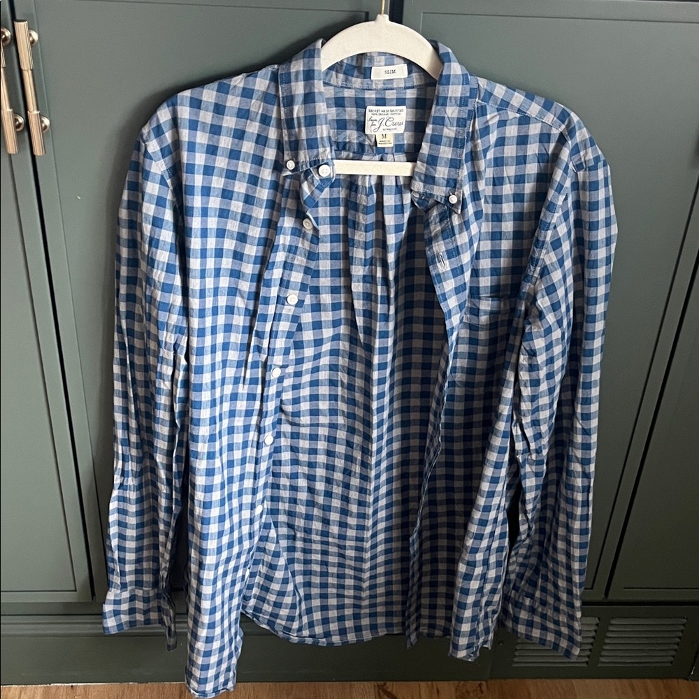 J. Crew Blue and White Plaid Shirt